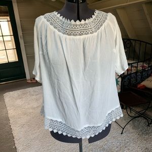 Off-the-shoulder feminine lacy white blouse